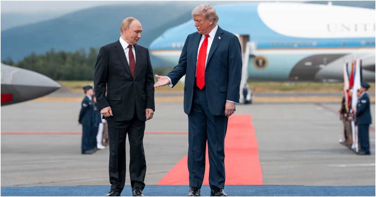 আলাস্কার অ্যাঙ্করেজে গালিচায় পুতিন ও ট্রাম্প। ছবি: নিউ ইয়র্ক টাইমস